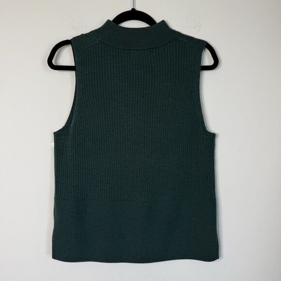 H by Halston LG Green 100% Merino Wool Mock Neck Knit Tank Preppy Quiet Luxury - Picture 5 of 11